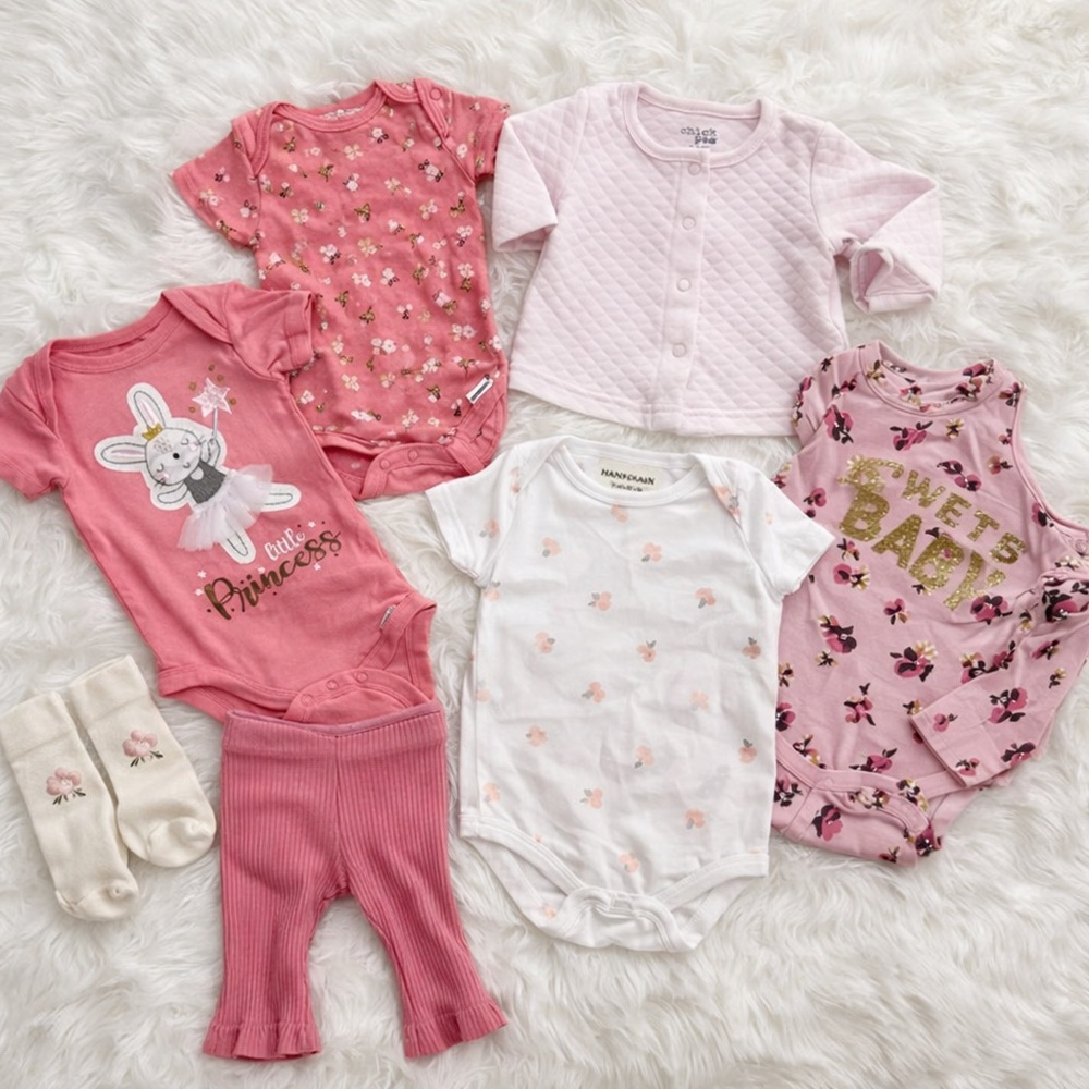 NWOT Baby Girl 7Pc Outfit Bundle 3-6M Hanna Andersson Chick Pea Pink Set